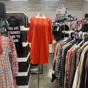 London Times Orange Red Bishop Sleeve Sundress